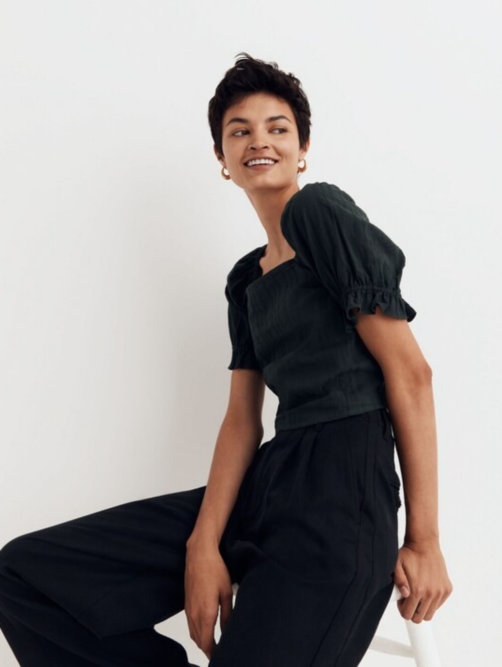Hopewell Puff-Sleeve Crop Top in Stripe